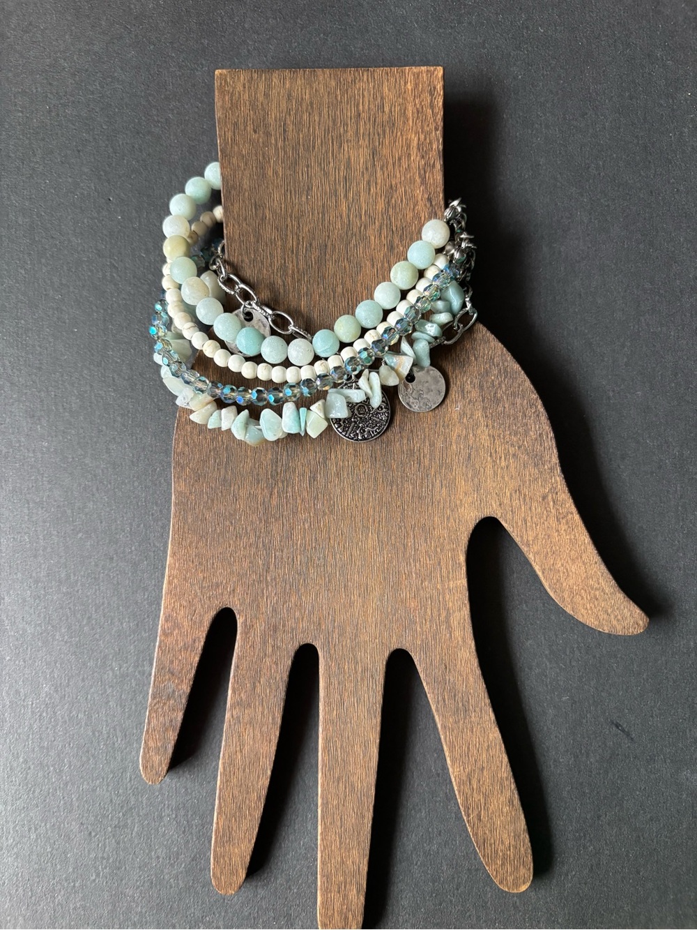 Linen & Flax Amazonite Multi Strand Bracelet Silver Charms - Picture 2 of 7